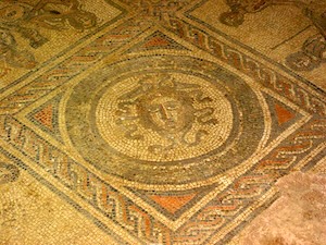 Part of the Roman mosaic floor at Brading Roman Villa