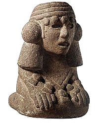 Stone kneeling figure of Chalchiuhtlicue, a water godess. Aztec, AD 1325-1521. From Mexico. Image credit: © Copyrights the Trustees of The British Museum