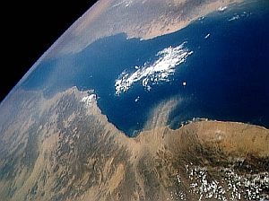 Soil erosion from space - Red Sea and Dust Pall, Sudan, Africa. Image credit and copyright: NASA Johnson Space Center (NASA-JSC), ID STS043-151-086