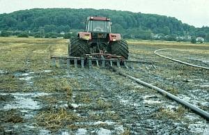 Sludge injection, where liquid manure, or slurry, is injected down into the soil.